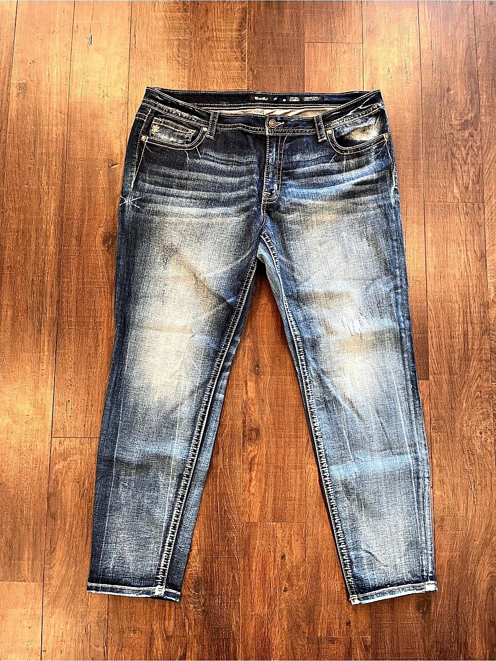 Miss Me Mid Rise Easy Skinny Jeans Size 36 Blue Denim Y2K Western Rodeo Cowgirl